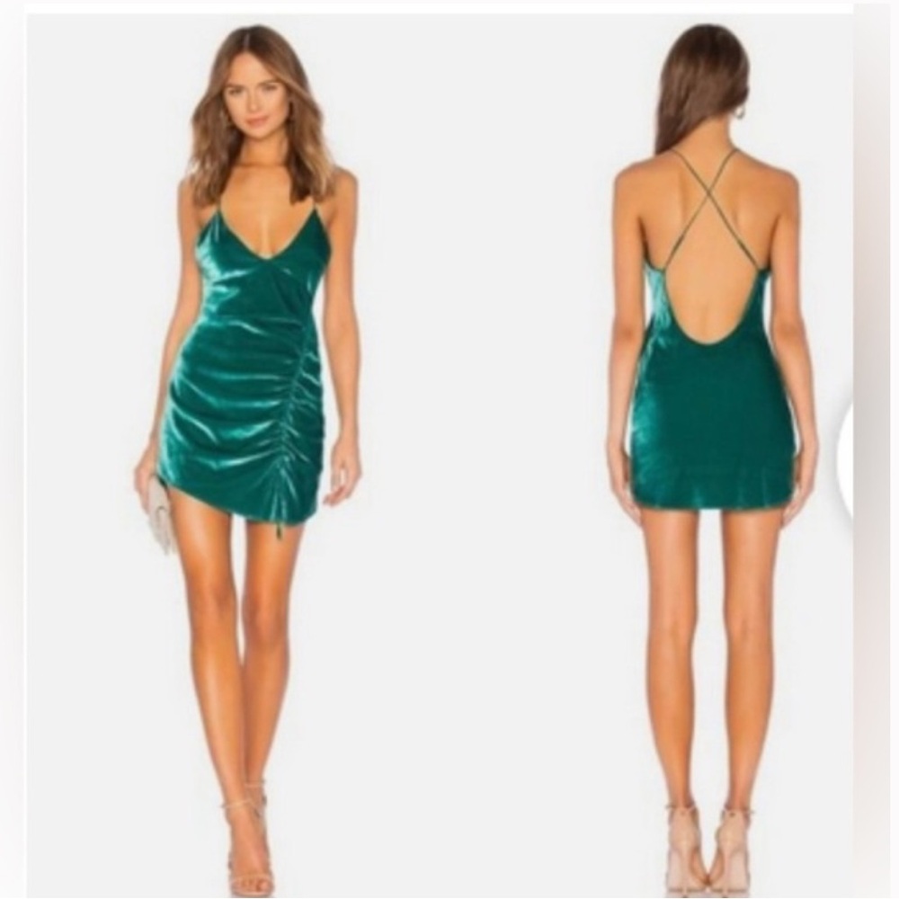 For Love and Lemons Teal Viva velvet mini dress medium never worn
